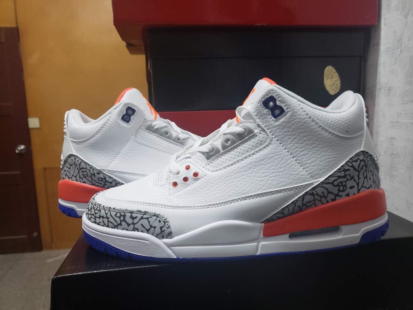 Men Air Jordan 3 Retro White Grey Cement Red Orange Blue Shoes - Click Image to Close